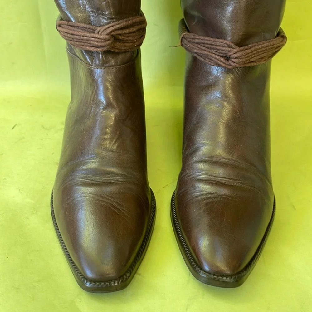 Vintage dark brown Flex distressed leather pull on riding boots